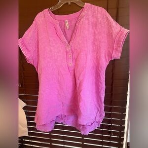 Zenana Outfitters Pink Button-Up Blouse